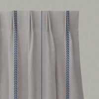 Blue Striped Linen Pleated Curtains - Berit-NAT Night Blue - Natural base fabric.