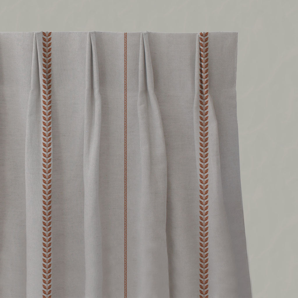 Red / Orange Striped Linen Pleated Curtains - Berit-NAT Terracotta - Natural base fabric.