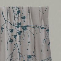 Blue Botanical Linen Pleated Curtains - Berry Blue Stone - Natural base fabric.