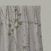 Green Botanical Linen Pleated Curtains - Berry Olive - Natural base fabric.