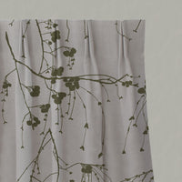 Green Botanical Linen Pleated Curtains - Berry Sea Weed - Natural base fabric.