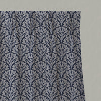 Blue Botanical Linen Pleated Curtains - Birna Deep Blue - Natural base fabric.