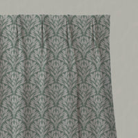 Green Botanical Linen Pleated Curtains - Birna Jade Mist - Natural base fabric.
