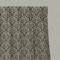 Green Botanical Linen Pleated Curtains - Birna Seaweed - Natural base fabric.