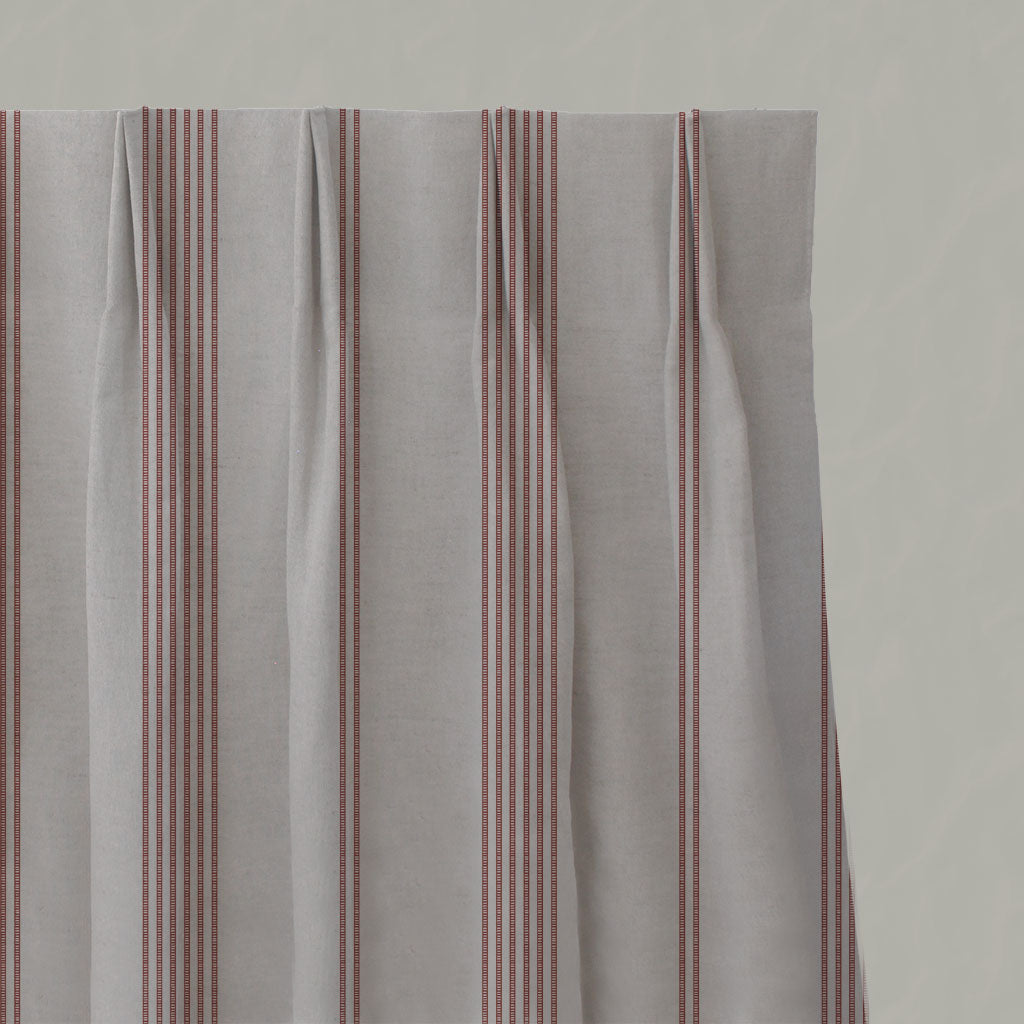 Red Striped Linen Pleated Curtains - Brea Crimson Red - Natural base fabric.