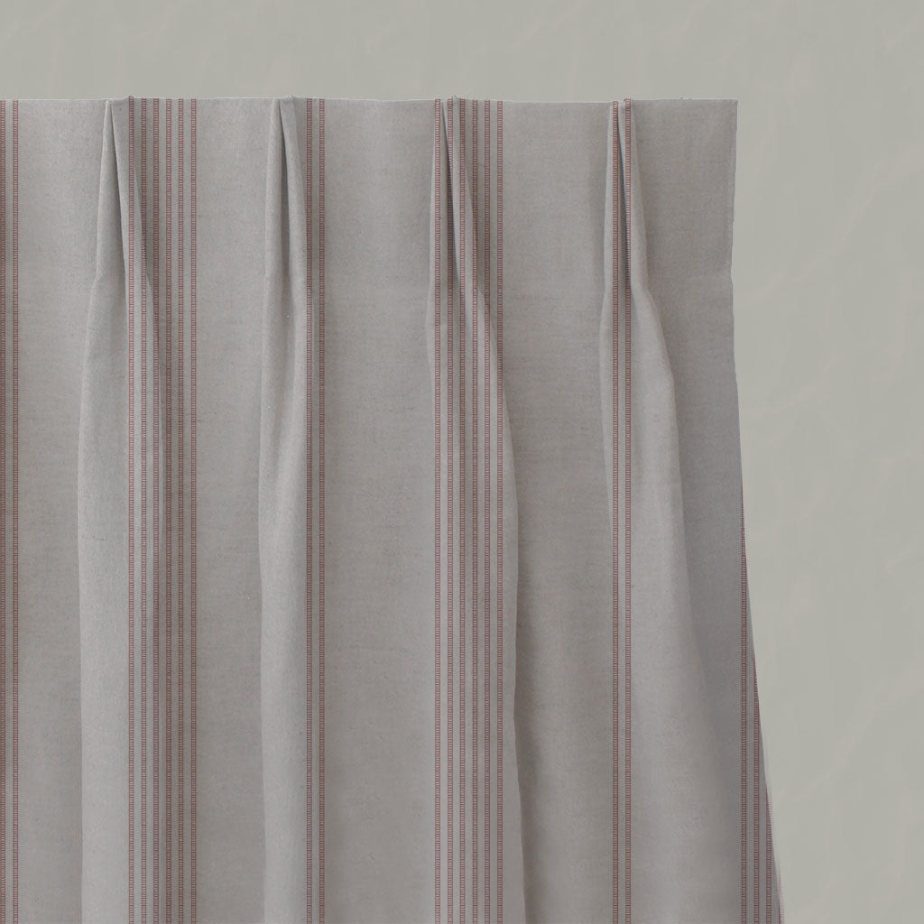 Pink Striped Linen Pleated Curtains - Brea Dusty Pink - Natural base fabric.