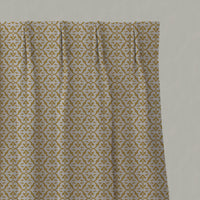 Yellow Patterned Linen Pleated Curtains - Brita Mustard - Natural base fabric.