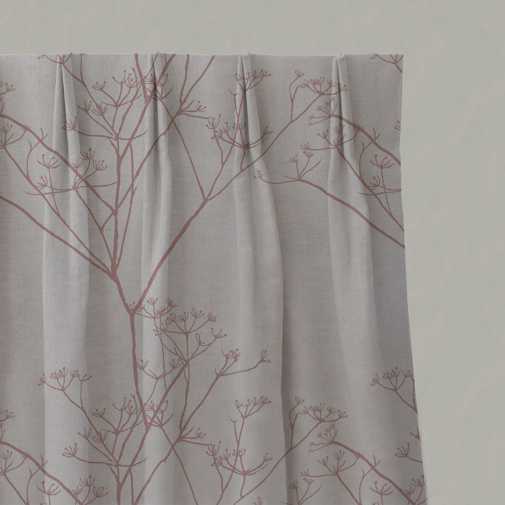 Pink Floral Linen Pleated Curtains - Chervil Dusty Pink - Natural base fabric.
