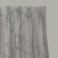 Green Floral Linen Pleated Curtains - Chervil Jade Mist - Natural base fabric.