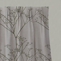 Green Floral Linen Pleated Curtains - Chervil Sea Weed - Natural base fabric.