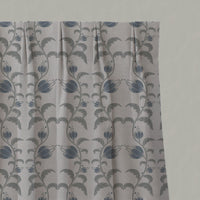 Blue Floral Linen Pleated Curtains - Dana Denim - Natural base fabric.