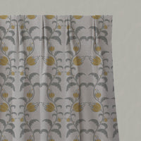 Yellow Floral Linen Pleated Curtains - Dana Mustard - Natural base fabric.
