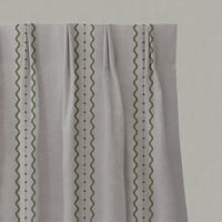Green Striped Linen Pleated Curtains - Daphne Khaki - Natural base fabric.