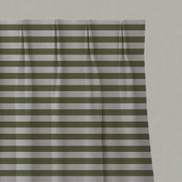 Green Striped Linen Pleated Curtains - Della Khaki - Natural base fabric.