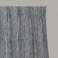 Blue Patterned Linen Pleated Curtains - Dora Blue Stone - Natural base fabric.