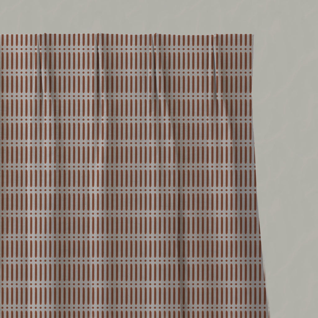 Red / Orange Patterned Linen Pleated Curtains - Egenia Terracotta - Natural base fabric.