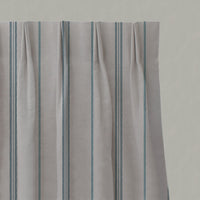Blue Striped Linen Pleated Curtains - Elise Blue Stone - Natural base fabric.