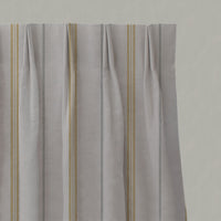 Grey / Yellow Striped Linen Pleated Curtains - Elise Mustard - Natural base fabric.