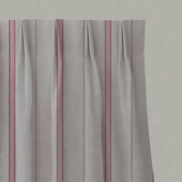 Red / Pink Striped Linen Pleated Curtains - Elise Pink Cherry - Natural base fabric.