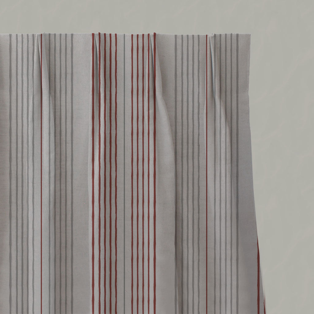 Red Striped Linen Pleated Curtains - Else Crimson Red - Natural base fabric.