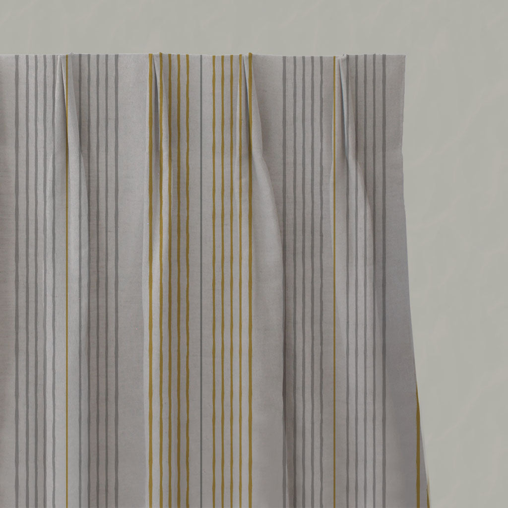 Yellow Striped Linen Pleated Curtains - Else Mustard - Natural base fabric.