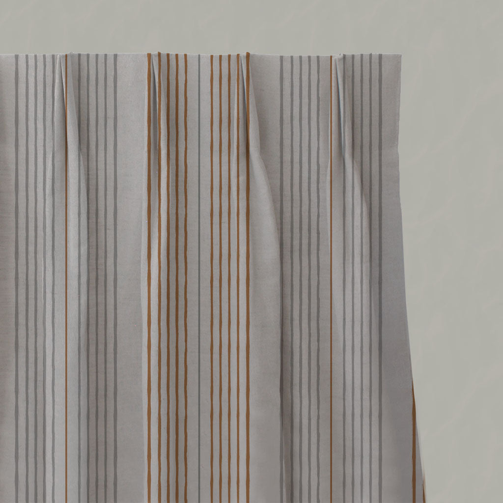 Orange Striped Linen Pleated Curtains - Else Tangerine - Natural base fabric.