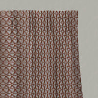 Red / Orange Patterned Linen Pleated Curtains - Elva Terracotta - Natural base fabric.