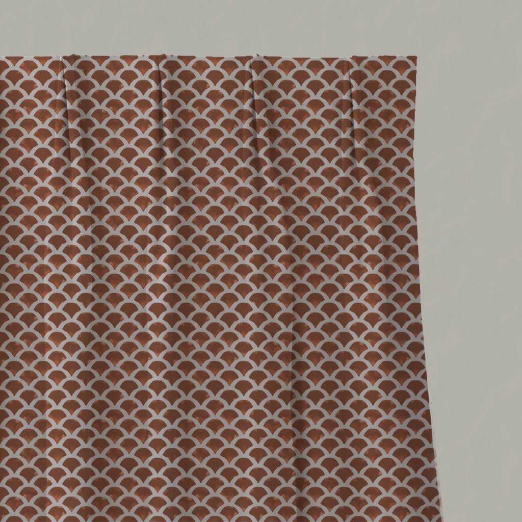 Orange Patterned Linen Pleated Curtains - Erle Terracotta - Natural base fabric.