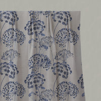 Blue Floral Linen Pleated Curtains - Erleen Nat Deep Blue - Natural base fabric.