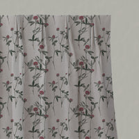 Red Floral Linen Pleated Curtains - Esther Cherry - Natural base fabric.