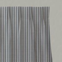 Blue Striped Linen Pleated Curtains - Evianne Blue Stone - Natural base fabric.