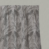 Grey Botanical Linen Pleated Curtains - Fernia Charcoal - Natural base fabric.