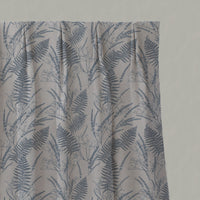 Blue Botanical Linen Pleated Curtains - Fernia Denim - Natural base fabric.
