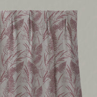 Red Botanical Linen Pleated Curtains - Fernia Wine - Natural base fabric.