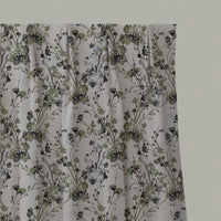 Green Floral Linen Pleated Curtains - FlowerBliss Olive - Natural base fabric.