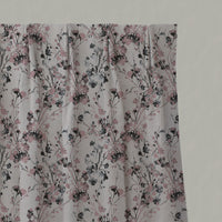 Pink Floral Linen Pleated Curtains - FlowerBliss Powder Rose - Natural base fabric.