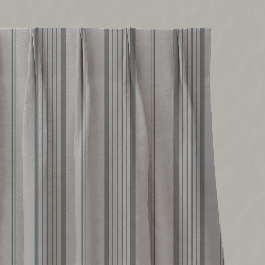 Grey Striped Linen Pleated Curtains - Freja Greige - Natural base fabric.