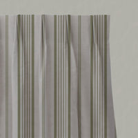 Green Striped Linen Pleated Curtains - Freja Olive - Natural base fabric.