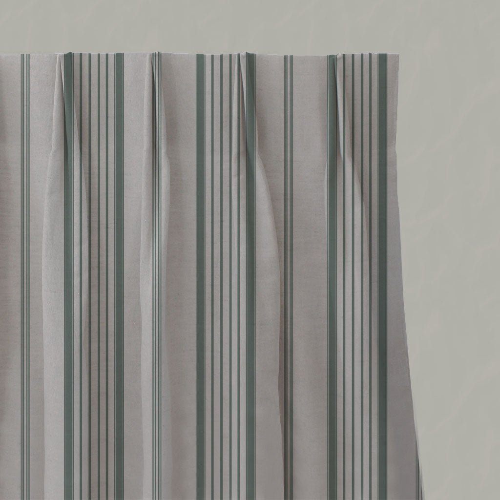 Green Striped Linen Pleated Curtains - Freja Sage - Natural base fabric.