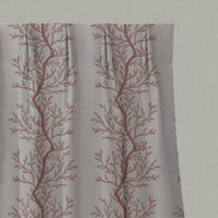 Pink Botanical Linen Pleated Curtains - Galilea Dusty Pink-NAT - Natural base fabric.