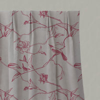 Red Floral Linen Pleated Curtains - Gardenia Cherry - Natural base fabric.