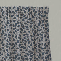 Blue Botanical Linen Pleated Curtains - Goldie Denim - Natural base fabric.