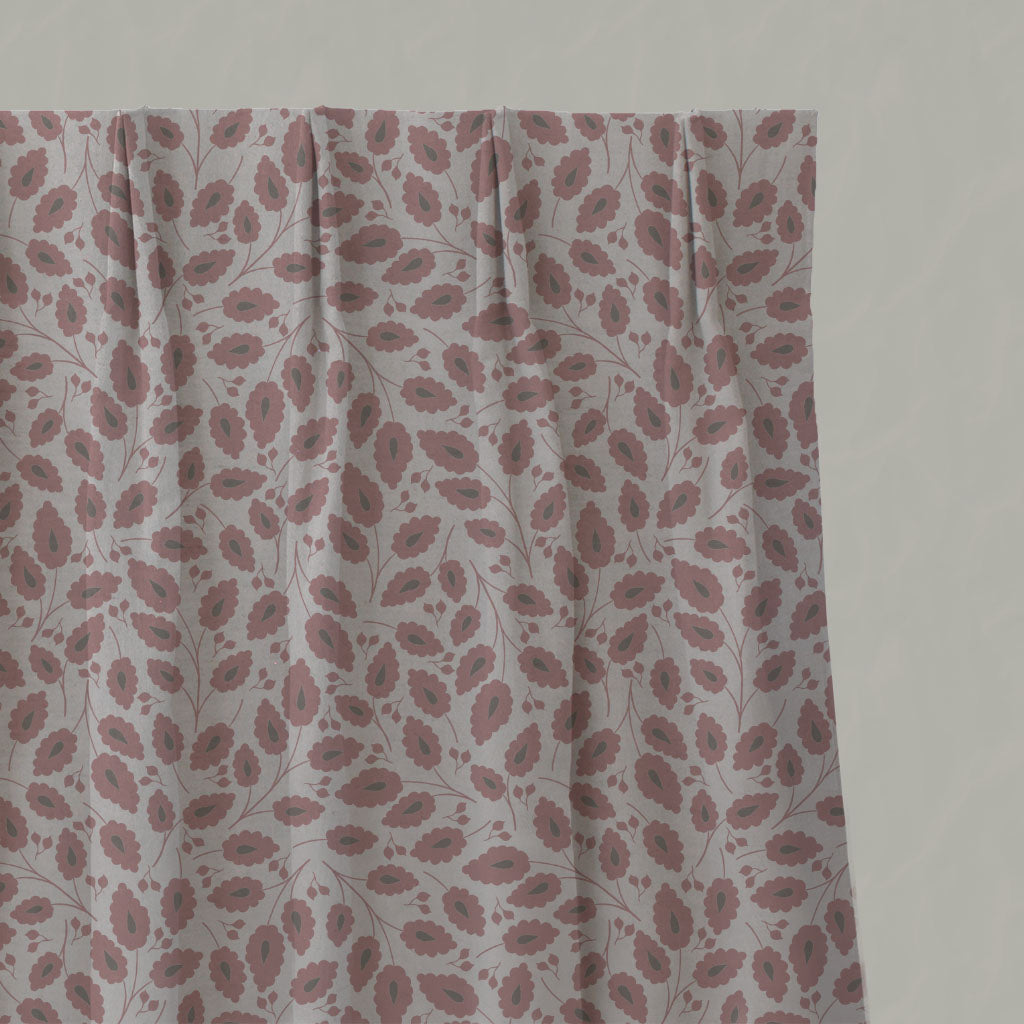 Pink Botanical Linen Pleated Curtains - Goldie Dusty Pink - Natural base fabric.