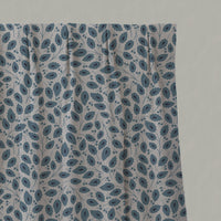 Blue Botanical Linen Pleated Curtains - Goldie True Blue - Natural base fabric.