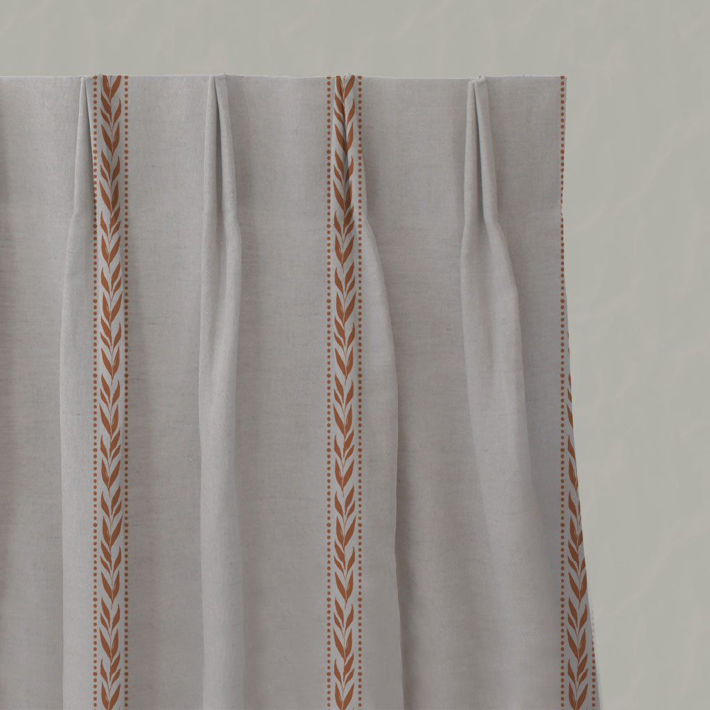 Orange Botanical Linen Pleated Curtains - Helena-NAT Burnt Orange - Natural base fabric.