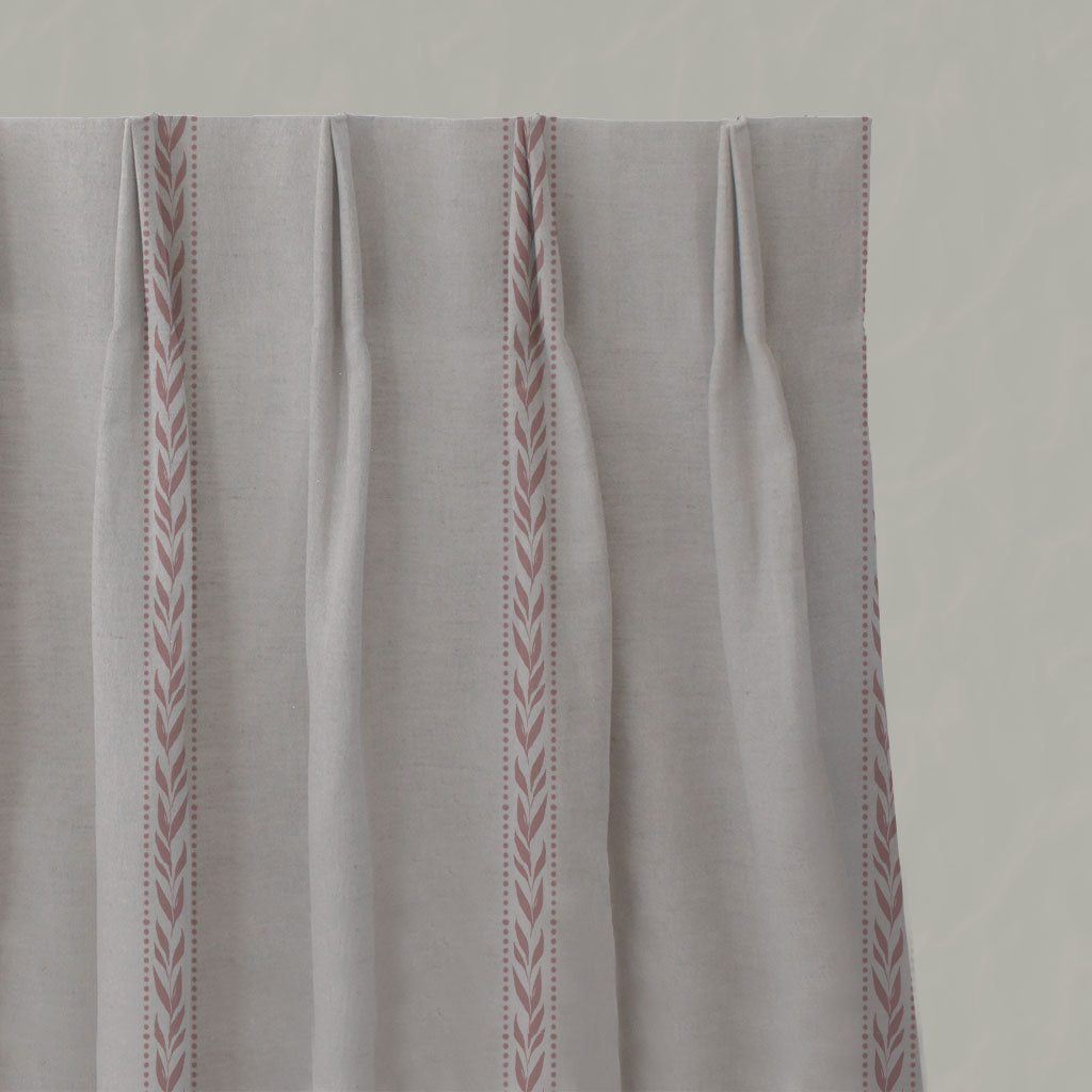 Pink Botanical Linen Pleated Curtains - Helena-NAT Dusty Pink - Natural base fabric.