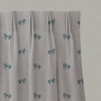 Blue Kids Linen Pleated Curtains - Horse Blue Stone - Natural base fabric.