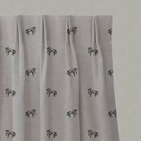 Black Kids Linen Pleated Curtains - Horse Noir - Natural base fabric.