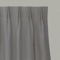 Grey Patterned Linen Pleated Curtains - Hugo Ash - Natural base fabric.
