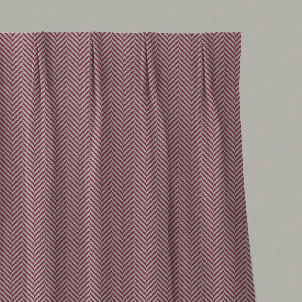 Red Patterned Linen Pleated Curtains - Hugo Cherry - Natural base fabric.